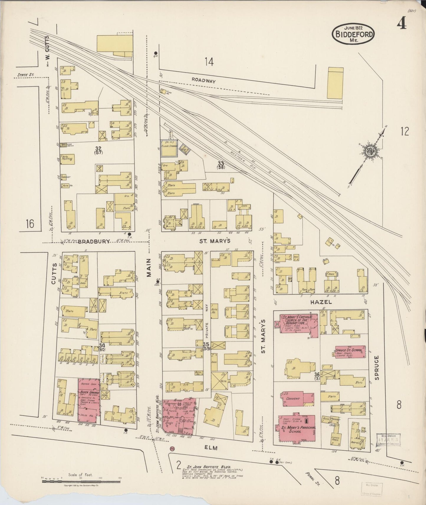 Sanborn Fire Insurance Map from Biddeford, York County, Maine (1922), Sheet #0004 - Complete Map Set gallery image, historic Sanborn map, vintage wall art, Maine Maine