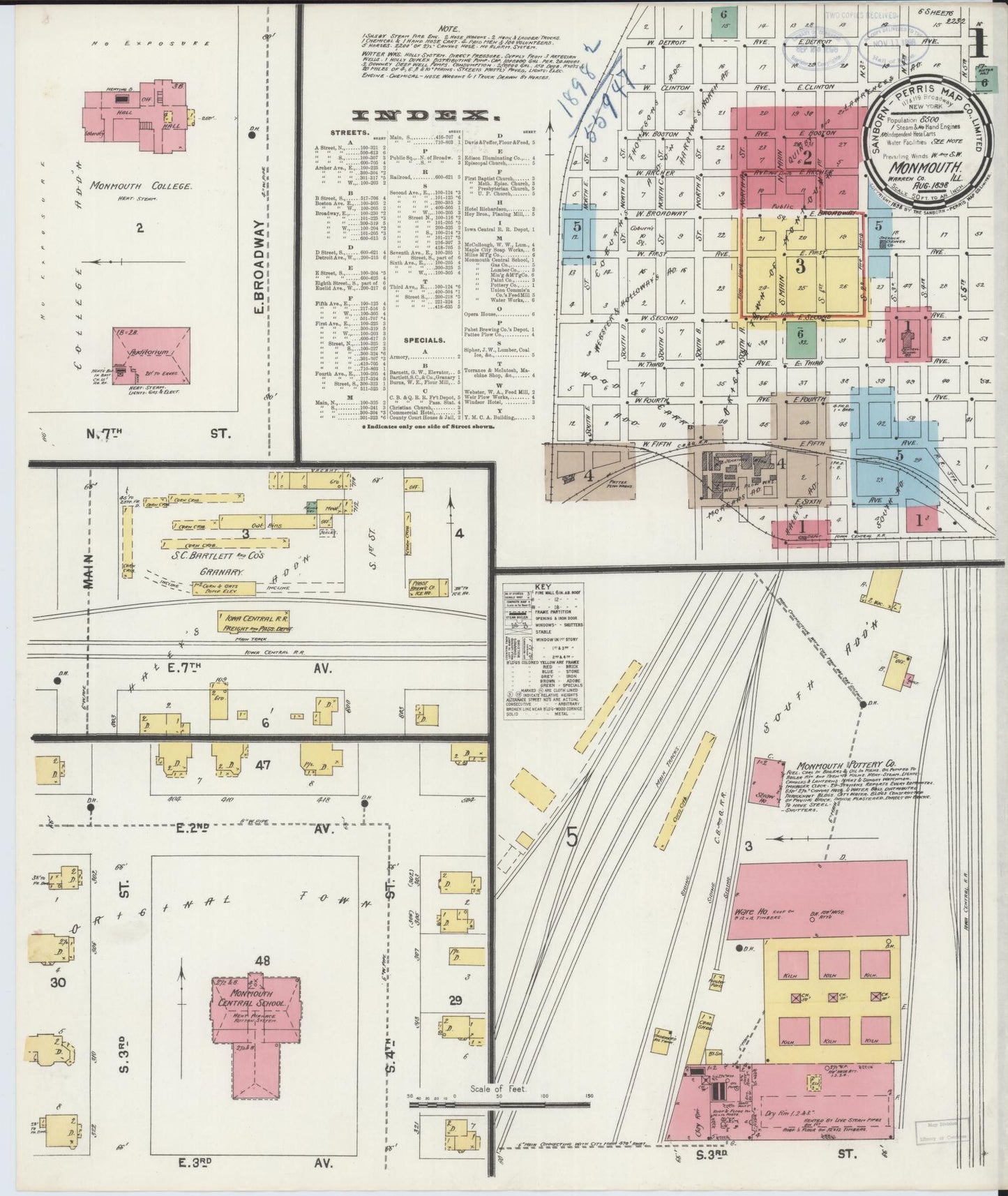 Sanborn Fire Insurance Map from Monmouth, Warren County, Illinois (1898), Sheet #0001 - Complete Map Set gallery image, historic Sanborn map, vintage wall art, Illinois Illinois