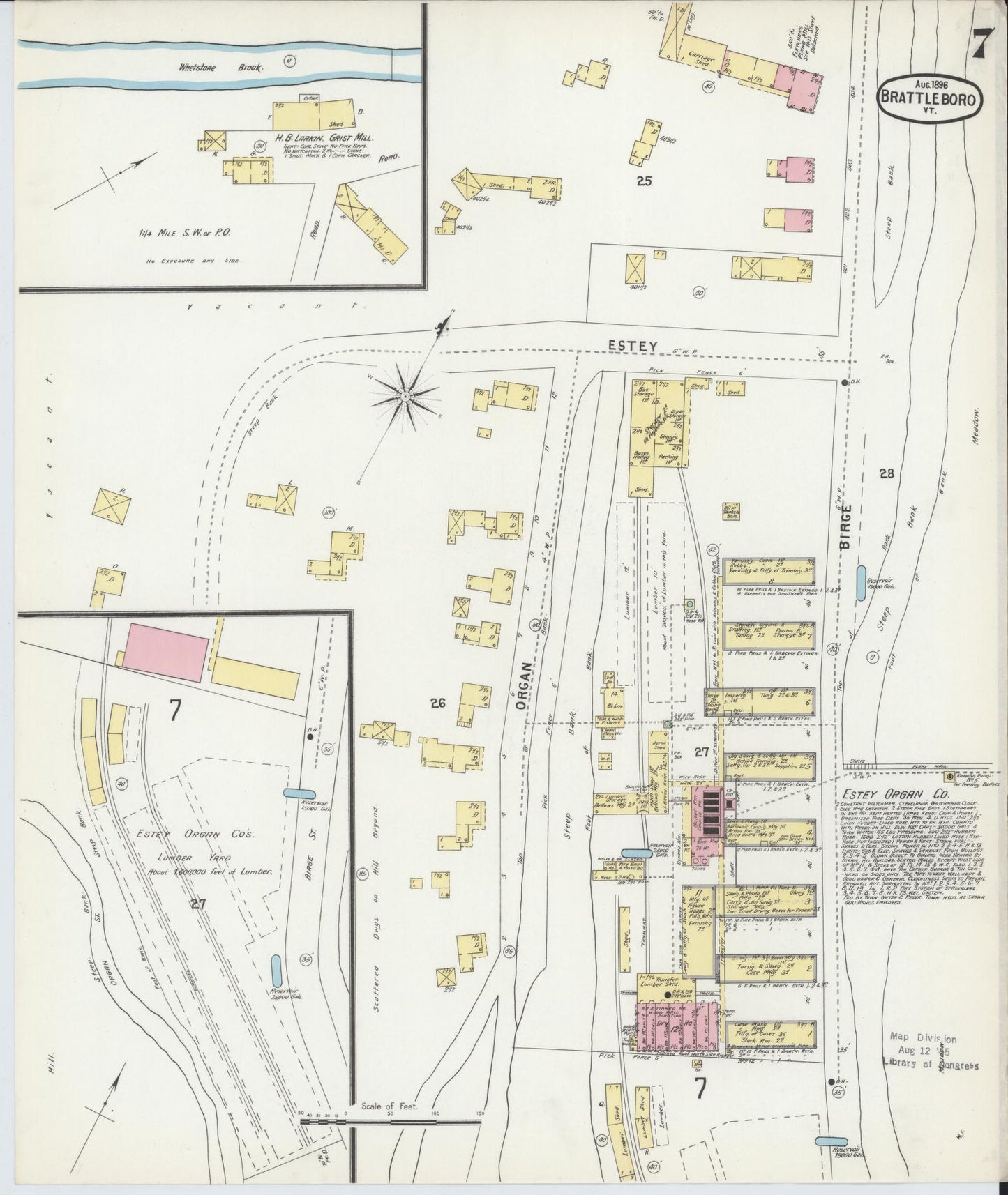 Sanborn Fire Insurance Map from Brattleboro, Windham County, Vermont (1896), Sheet #0007 - Complete Map Set gallery image, historic Sanborn map, vintage wall art, Vermont Vermont