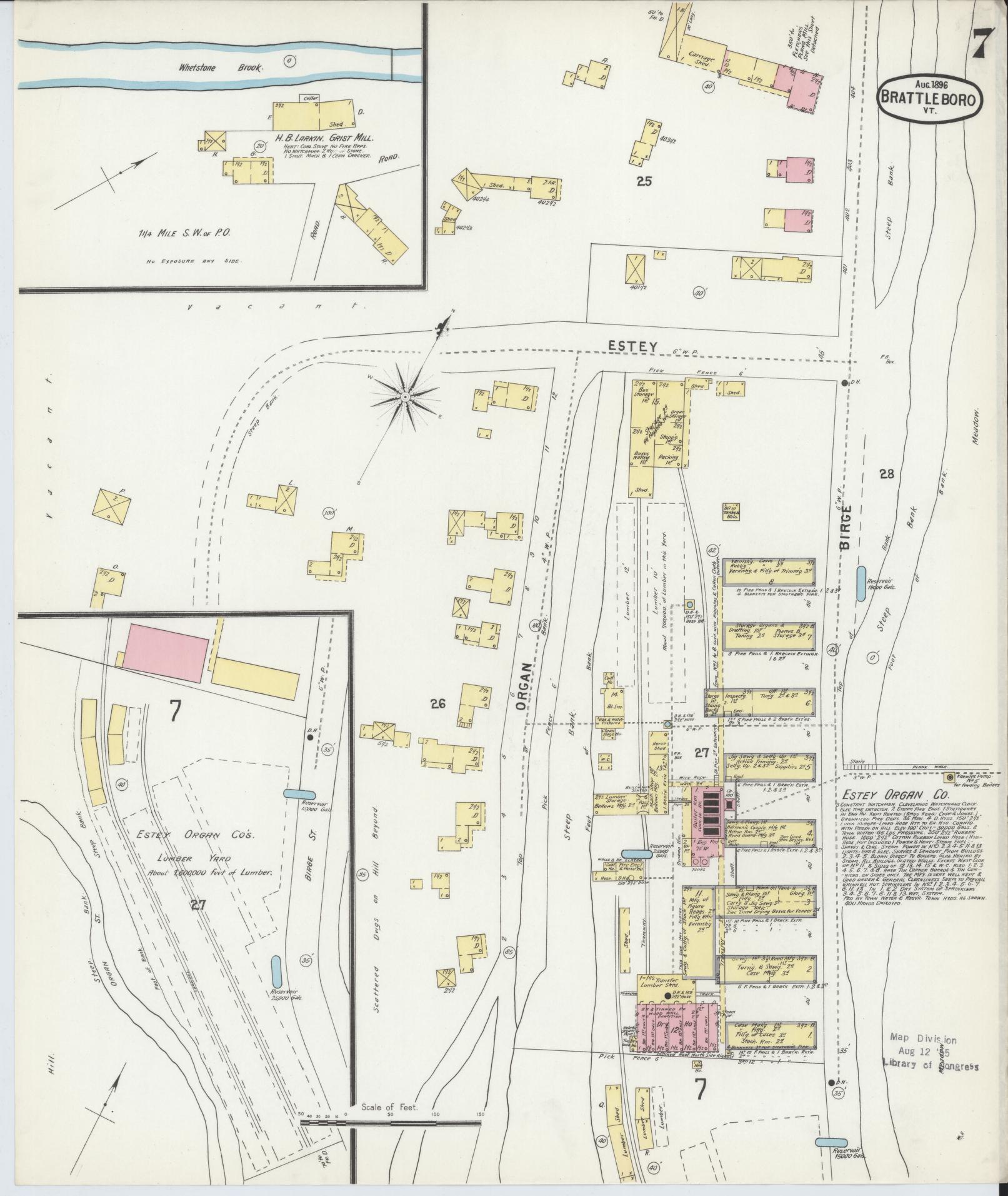 Sanborn Fire Insurance Map from Brattleboro, Windham County, Vermont (1896), Sheet #0007 - Complete Map Set gallery image, historic Sanborn map, vintage wall art, Vermont Vermont