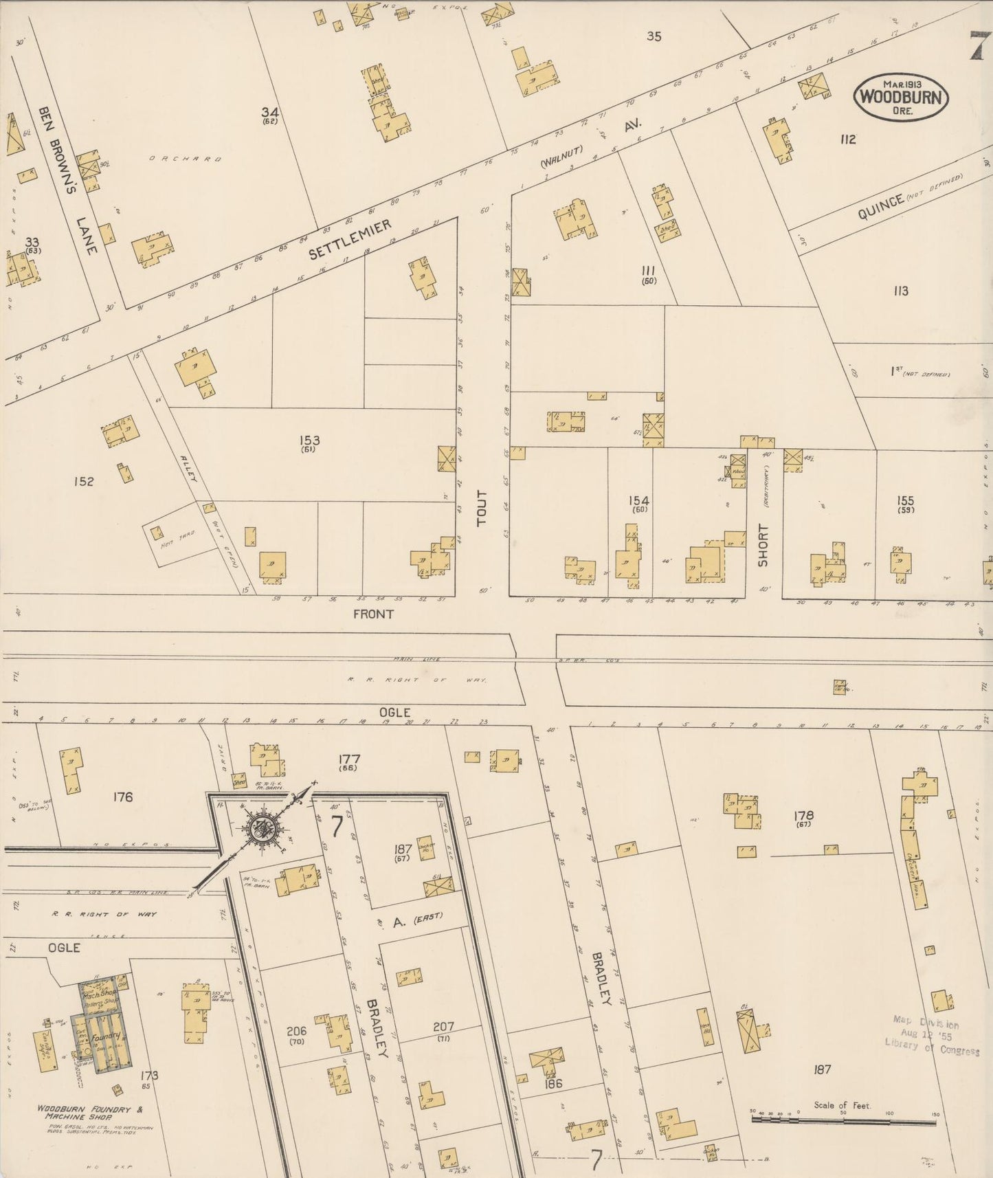 Sanborn Fire Insurance Map from Woodburn, Marion County, Oregon (1913), Sheet #0007 - Complete Map Set gallery image, historic Sanborn map, vintage wall art, Oregon Oregon