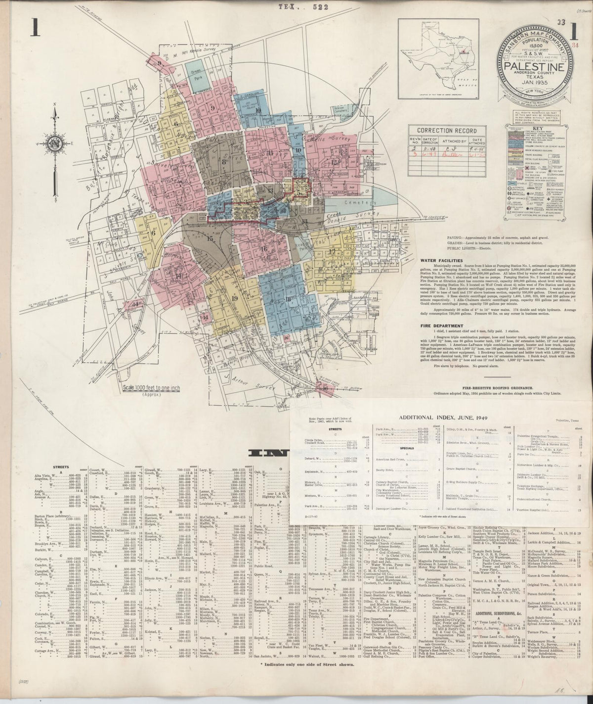 Sanborn Fire Insurance Map from Palestine, Anderson County, Texas (1949), Sheet #0001 - Complete Map Set gallery image, historic Sanborn map, vintage wall art, Texas Texas