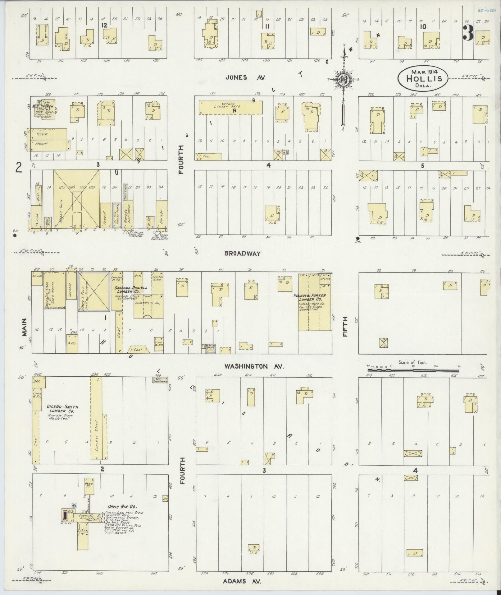 Sanborn Fire Insurance Map from Hollis, Harmon County, Oklahoma (1914), Sheet #0003 - Complete Map Set gallery image, historic Sanborn map, vintage wall art, Oklahoma Oklahoma