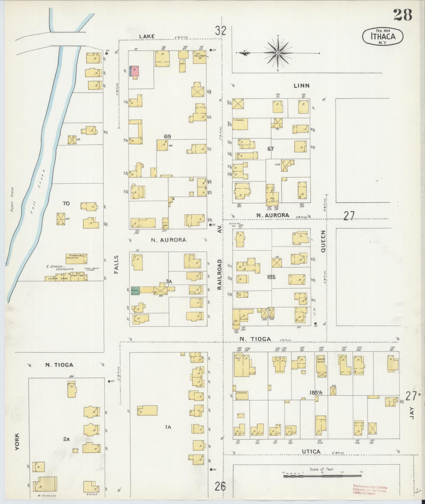 Sanborn Fire Insurance Map from Ithaca, Tompkins County, New York (1904), Sheet #0028 - Complete Map Set gallery image, historic Sanborn map, vintage wall art, New York New York
