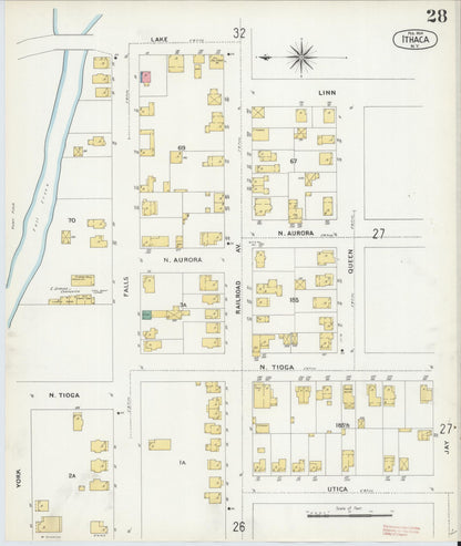 Sanborn Fire Insurance Map from Ithaca, Tompkins County, New York (1904), Sheet #0028 - Complete Map Set gallery image, historic Sanborn map, vintage wall art, New York New York