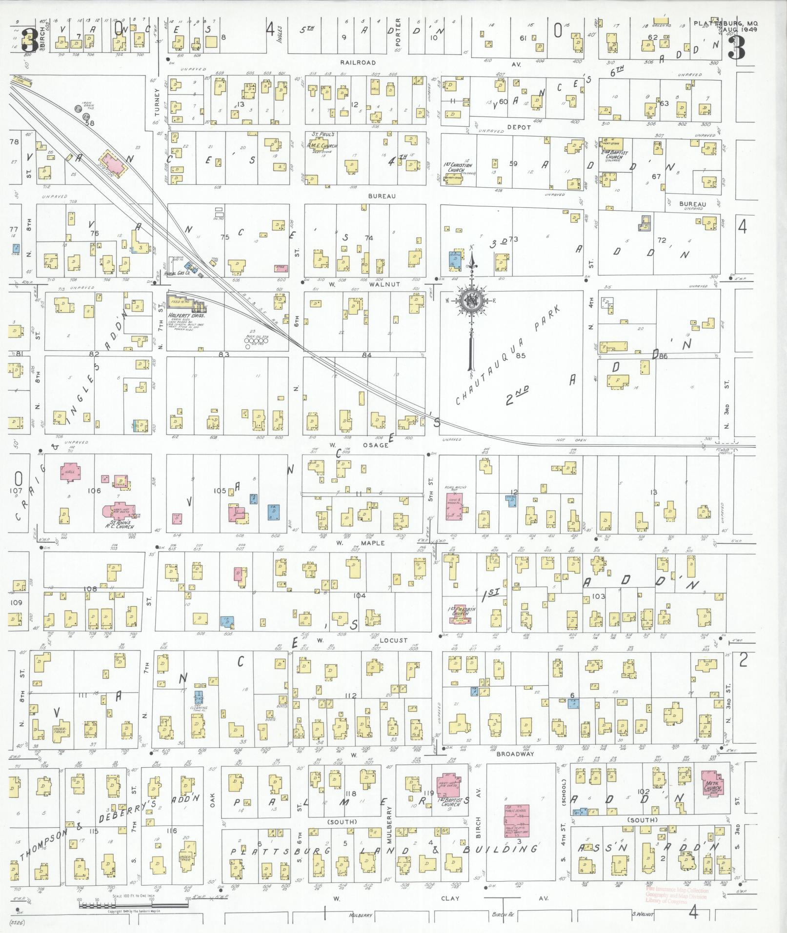 Sanborn Fire Insurance Map from Plattsburg, Clinton County, Missouri (1949), Sheet #0003 - Complete Map Set gallery image, historic Sanborn map, vintage wall art, Missouri Missouri