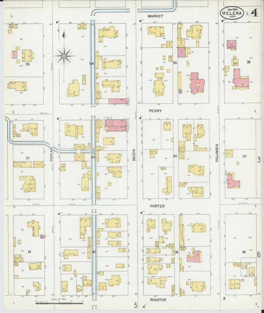 Sanborn Fire Insurance Map from Helena, Phillips County, Arkansas (1900), Sheet #0004 - Historic Sanborn Fire Insurance Map Print, vintage old map wall art, antique decor, genealogy gift, Arkansas Arkansas map
