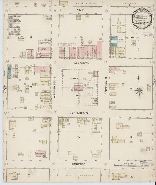 Sanborn Fire Insurance Map from Bastrop, Morehouse Parish, Louisiana (1886), Sheet #0001 - Historic Sanborn Fire Insurance Map Print, vintage old map wall art, antique decor, genealogy gift, Louisiana Louisiana map