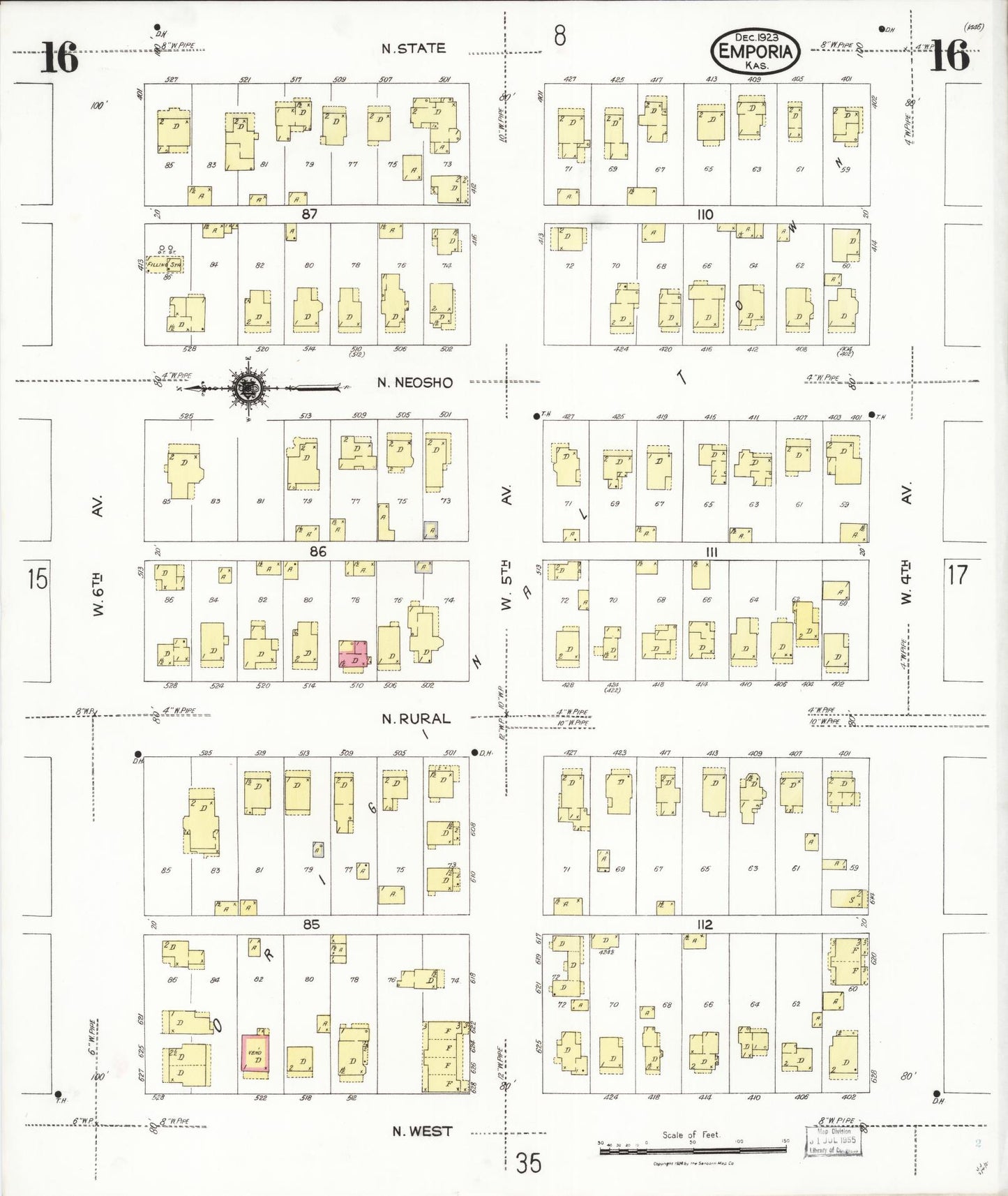 Sanborn Fire Insurance Map from Emporia, Lyon County, Kansas (1923), Sheet #0016 - Complete Map Set gallery image, historic Sanborn map, vintage wall art, Kansas Kansas