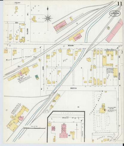 Sanborn Fire Insurance Map from Urbana, Champaign County, Ohio (1901), Sheet #0011 - Historic Sanborn Fire Insurance Map Print, vintage old map wall art, antique decor, genealogy gift, Ohio Ohio map