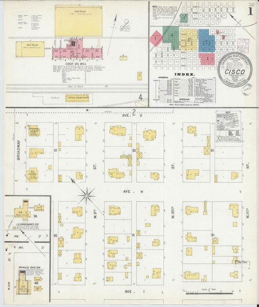 Sanborn Fire Insurance Map from Cisco, Eastland County, Texas (1902), Sheet #0001 - Complete Map Set gallery image, historic Sanborn map, vintage wall art, Texas Texas