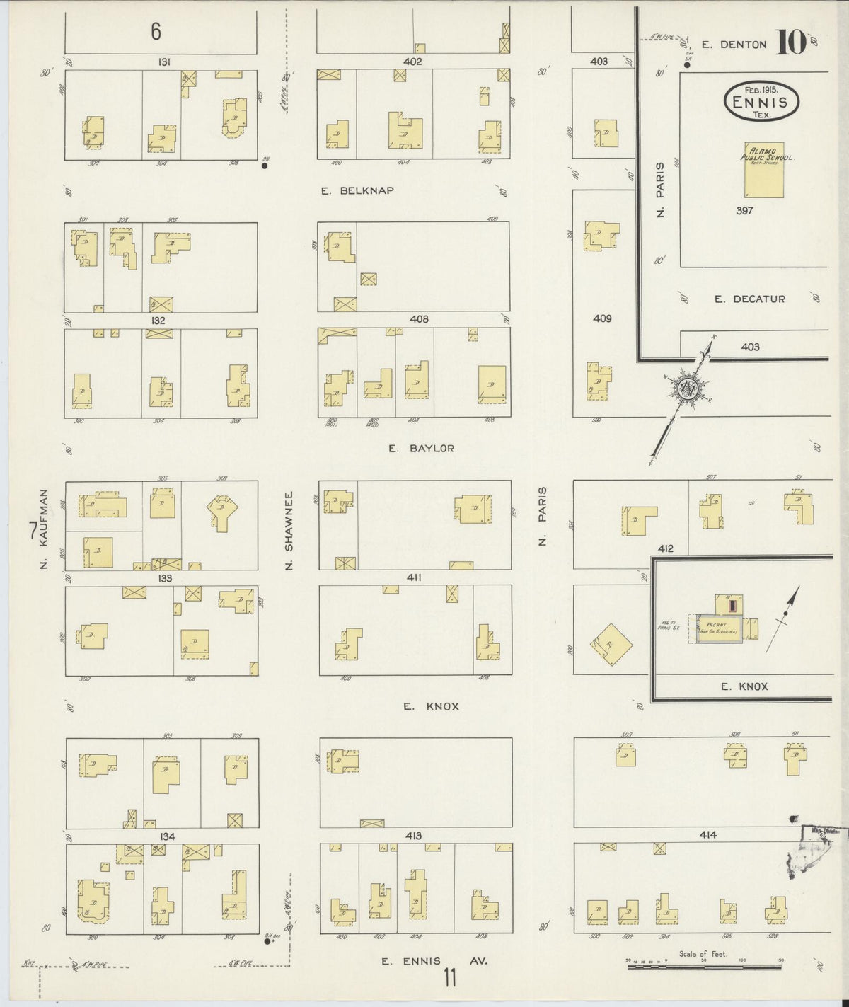 Sanborn Fire Insurance Map from Ennis, Ellis County, Texas (1915), Sheet #0010 - Historic Sanborn Fire Insurance Map Print, vintage old map wall art, antique decor, genealogy gift, Texas Texas map