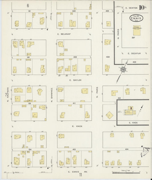 Sanborn Fire Insurance Map from Ennis, Ellis County, Texas (1915), Sheet #0010 - Historic Sanborn Fire Insurance Map Print, vintage old map wall art, antique decor, genealogy gift, Texas Texas map