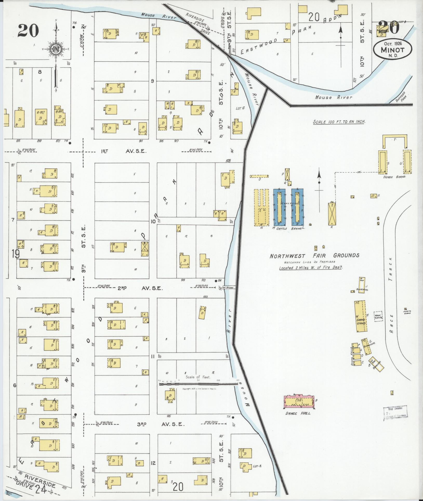Sanborn Fire Insurance Map from Minot, Ward County, North Dakota (1926), Sheet #0020 - Historic Sanborn Fire Insurance Map Print, vintage old map wall art, antique decor, genealogy gift, North Dakota North Dakota map