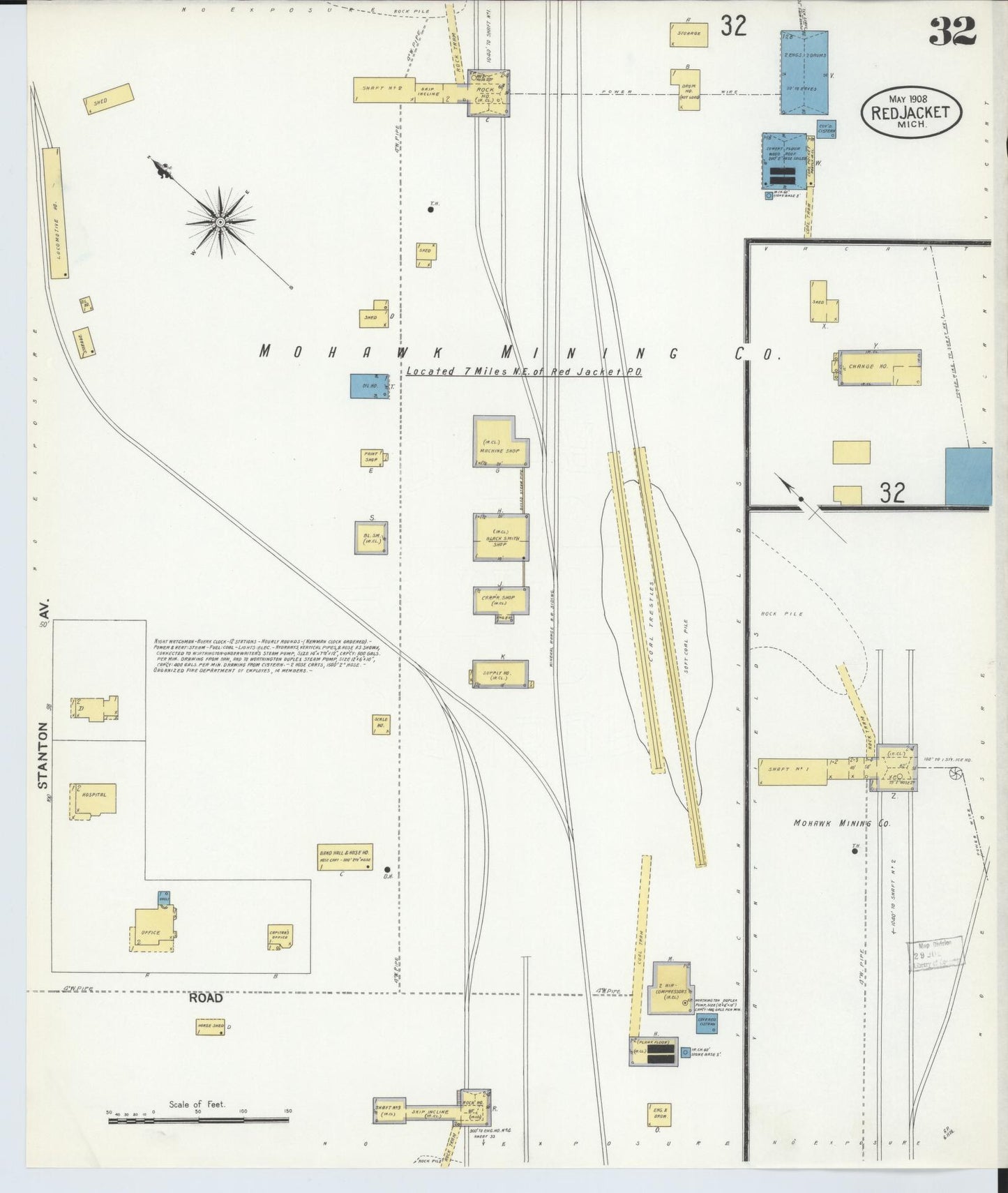 Sanborn Fire Insurance Map from Red Jacket, Houghton County, Michigan (1908), Sheet #0032 - Complete Map Set gallery image, historic Sanborn map, vintage wall art, Michigan Michigan