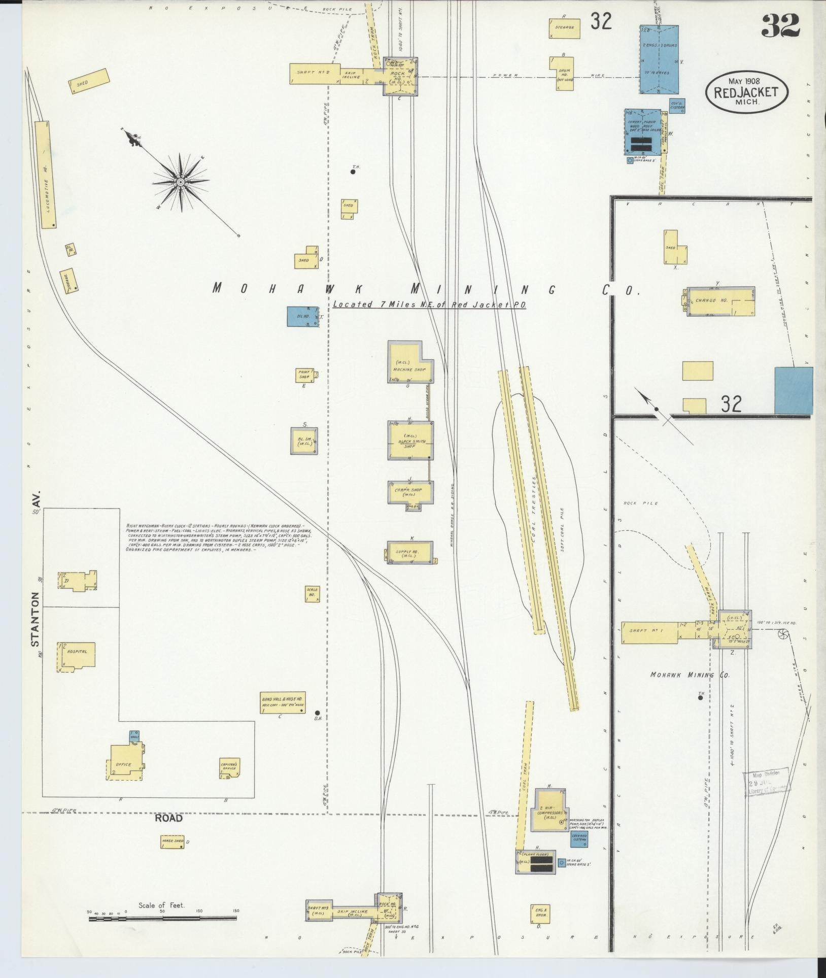 Sanborn Fire Insurance Map from Red Jacket, Houghton County, Michigan (1908), Sheet #0032 - Complete Map Set gallery image, historic Sanborn map, vintage wall art, Michigan Michigan