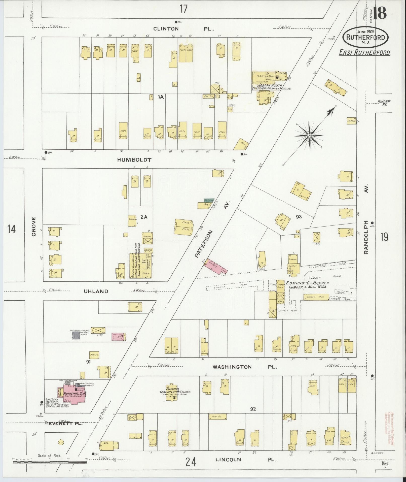 Sanborn Fire Insurance Map from Rutherford, Bergen County, New Jersey (1909), Sheet #0018 - Complete Map Set gallery image, historic Sanborn map, vintage wall art, New Jersey New Jersey
