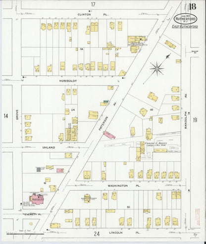 Sanborn Fire Insurance Map from Rutherford, Bergen County, New Jersey (1909), Sheet #0018 - Complete Map Set gallery image, historic Sanborn map, vintage wall art, New Jersey New Jersey