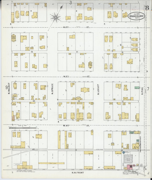 Sanborn Fire Insurance Map from Grand Island, Hall County, Nebraska (1899), Sheet #0008 - Historic Sanborn Fire Insurance Map Print, vintage old map wall art, antique decor, genealogy gift, Nebraska Nebraska map