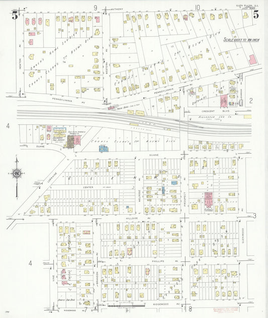 Sanborn Fire Insurance Map from Glen Ellyn, Du Page County, Illinois (1940), Sheet #0005 - Historic Sanborn Fire Insurance Map Print, vintage old map wall art, antique decor, genealogy gift, Illinois Illinois map