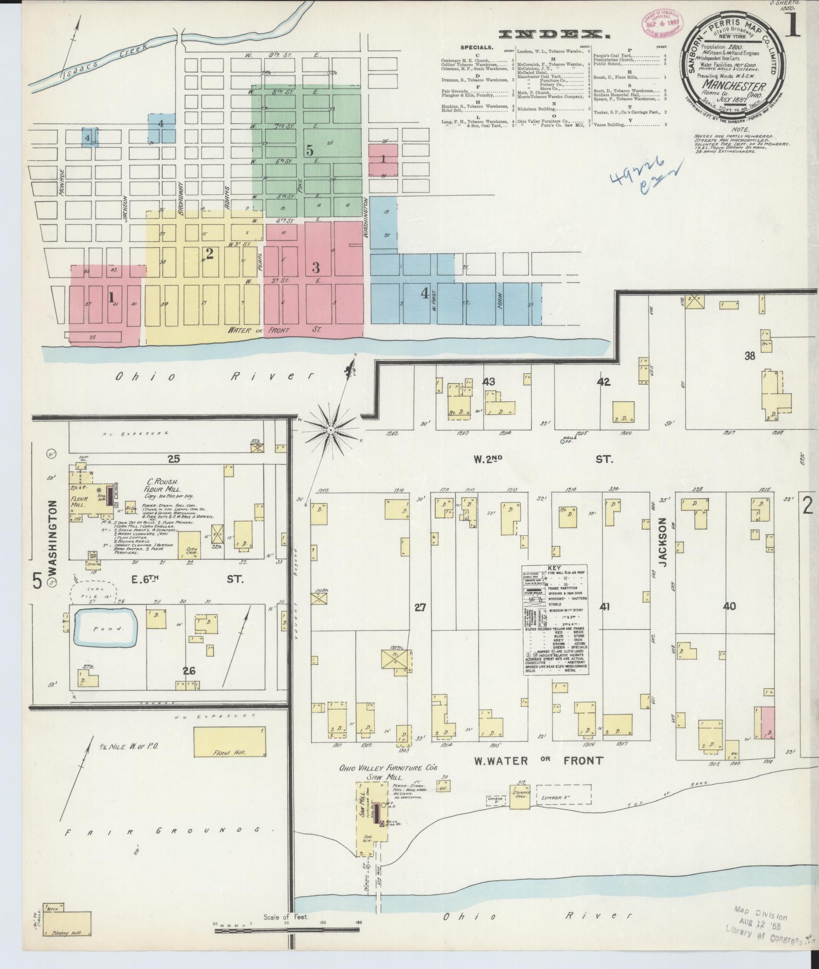 Sanborn Fire Insurance Map from Manchester, Adams County, Ohio (1897), Sheet #0001 - Complete Map Set gallery image, historic Sanborn map, vintage wall art, Ohio Ohio