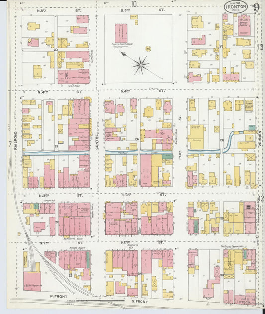Sanborn Fire Insurance Map from Ironton, Lawrence County, Ohio (1904), Sheet #0009 - Historic Sanborn Fire Insurance Map Print, vintage old map wall art, antique decor, genealogy gift, Ohio Ohio map