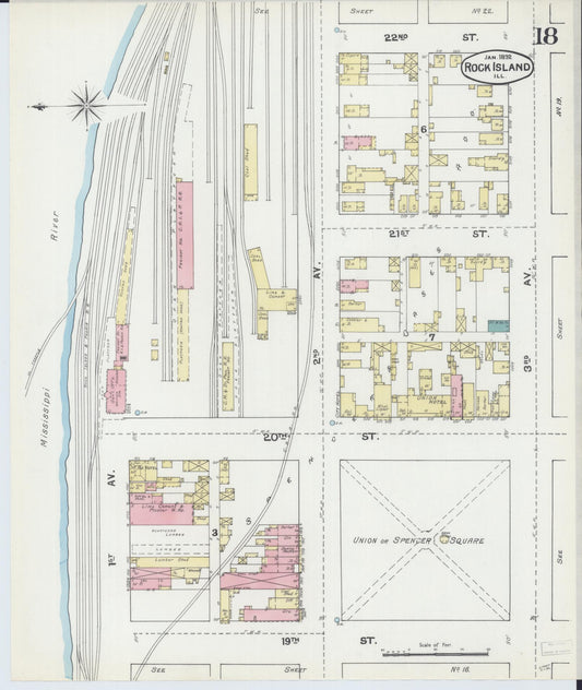 Sanborn Fire Insurance Map from Rock Island, Rock Island County, Illinois (1892), Sheet #0018 - Historic Sanborn Fire Insurance Map Print, vintage old map wall art, antique decor, genealogy gift, Illinois Illinois map