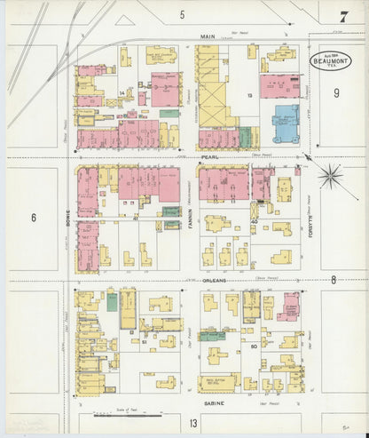 Sanborn Fire Insurance Map from Beaumont, Jefferson County, Texas (1904), Sheet #0007 - Historic Sanborn Fire Insurance Map Print, vintage old map wall art, antique decor, genealogy gift, Texas Texas map