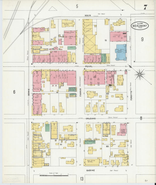 Sanborn Fire Insurance Map from Beaumont, Jefferson County, Texas (1904), Sheet #0007 - Historic Sanborn Fire Insurance Map Print, vintage old map wall art, antique decor, genealogy gift, Texas Texas map