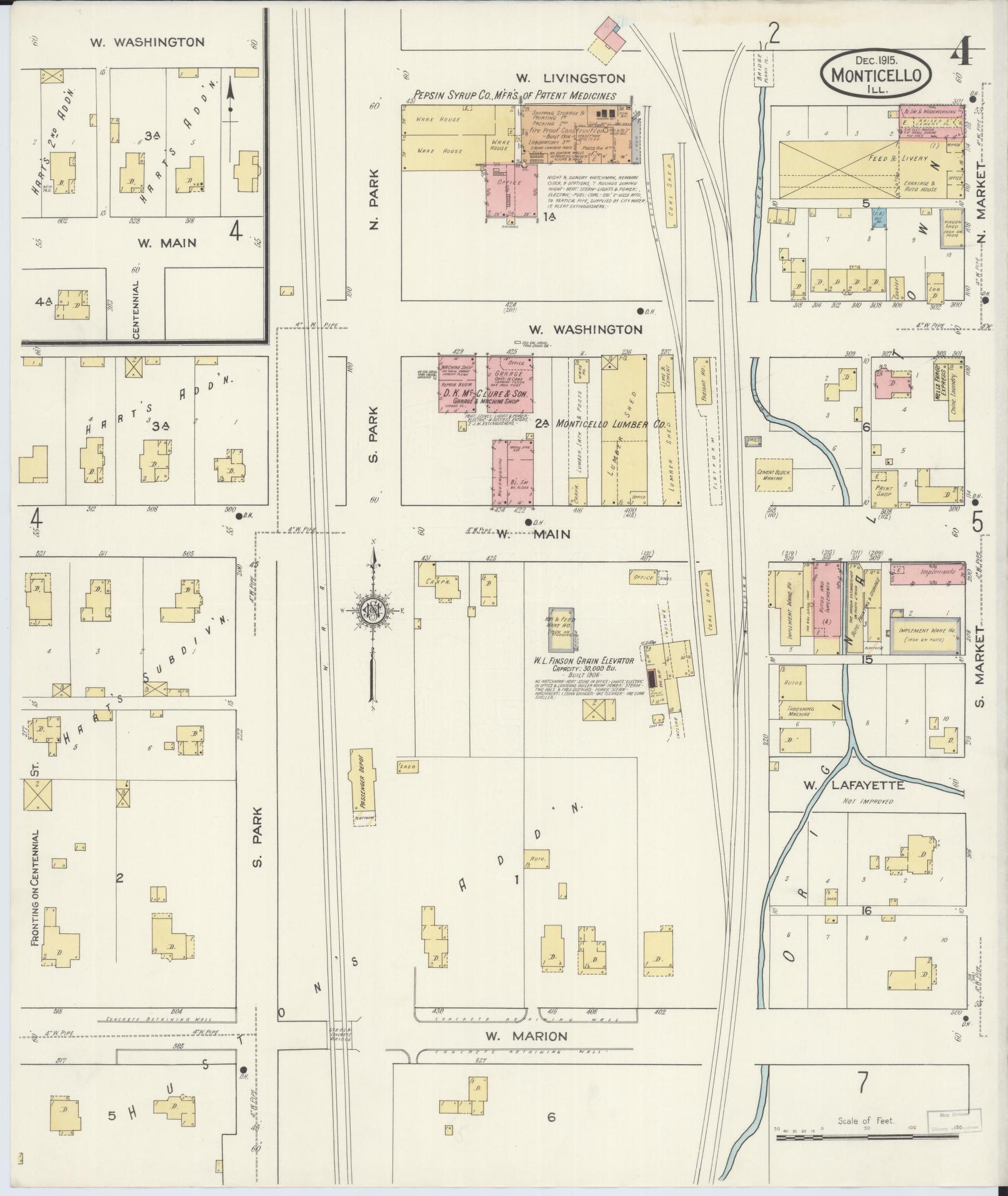Sanborn Fire Insurance Map from Monticello, Piatt County, Illinois (1915), Sheet #0004 - Complete Map Set gallery image, historic Sanborn map, vintage wall art, Illinois Illinois