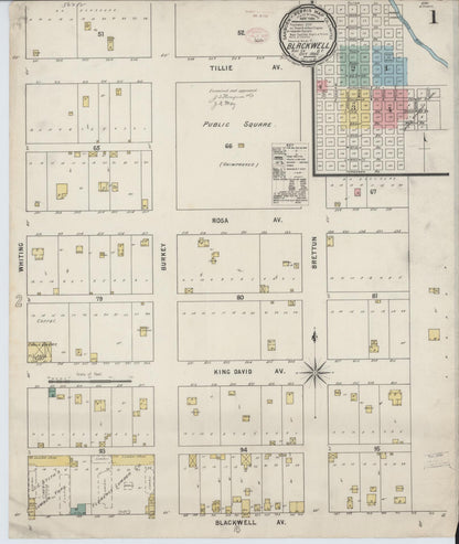 Sanborn Fire Insurance Map from Blackwell, Kay County, Oklahoma (1895), Sheet #0001 - Complete Map Set gallery image, historic Sanborn map, vintage wall art, Oklahoma Oklahoma