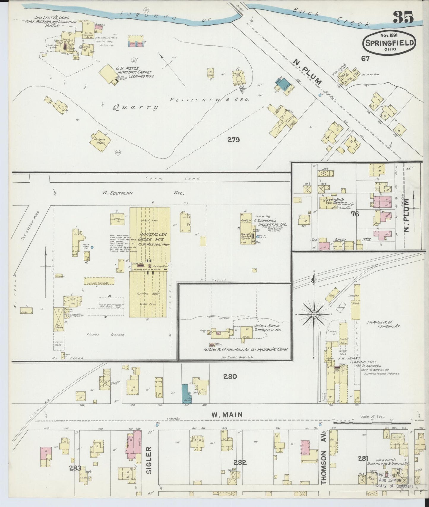 Sanborn Fire Insurance Map from Springfield, Clark County, Ohio (1891), Sheet #0035 - Complete Map Set gallery image, historic Sanborn map, vintage wall art, Ohio Ohio