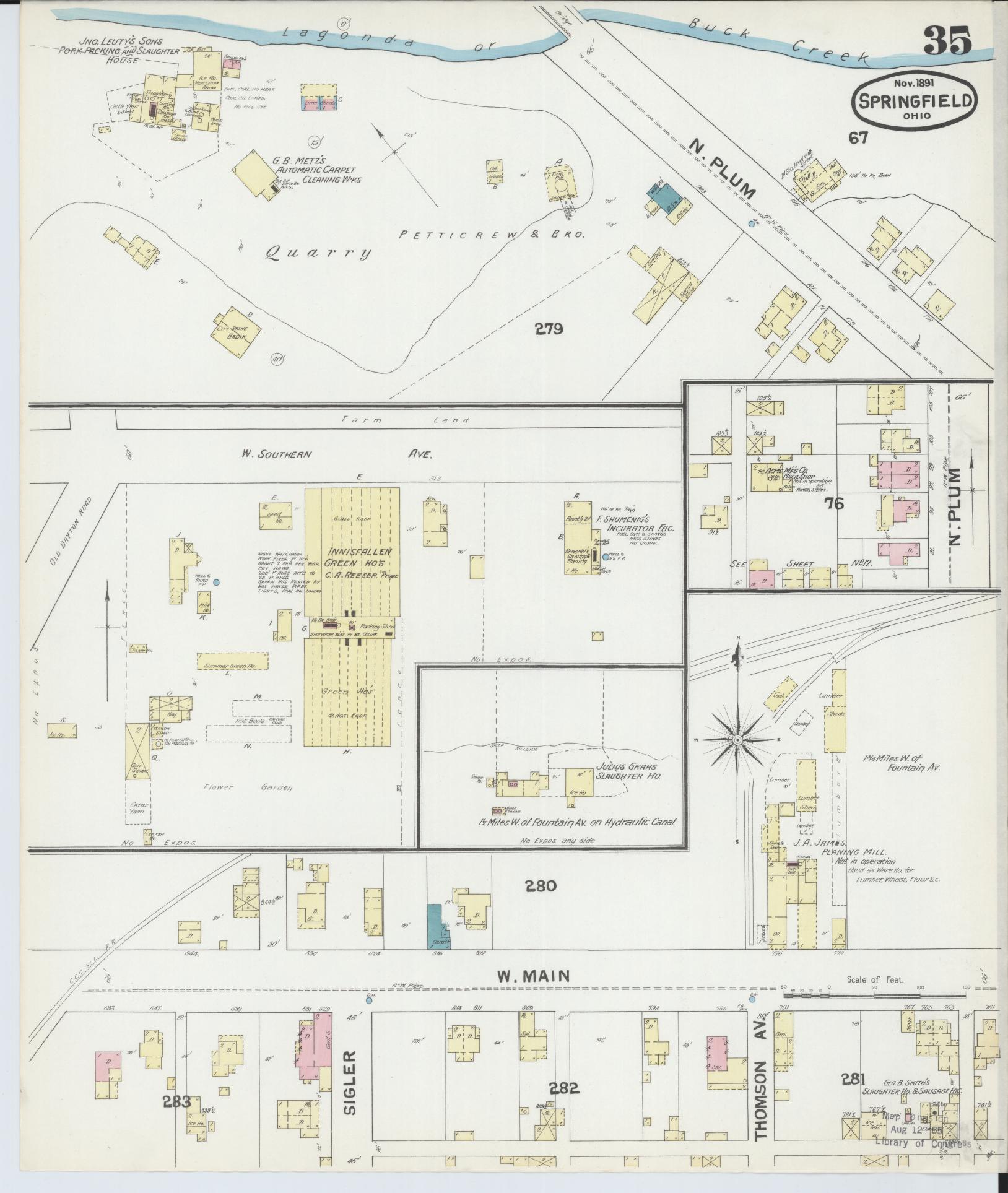 Sanborn Fire Insurance Map from Springfield, Clark County, Ohio (1891), Sheet #0035 - Complete Map Set gallery image, historic Sanborn map, vintage wall art, Ohio Ohio