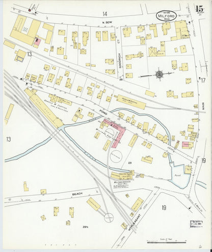 Sanborn Fire Insurance Map from Milford, Worcester County, Massachusetts (1910), Sheet #0015 - Historic Sanborn Fire Insurance Map Print, vintage old map wall art, antique decor, genealogy gift, Massachusetts Massachusetts map