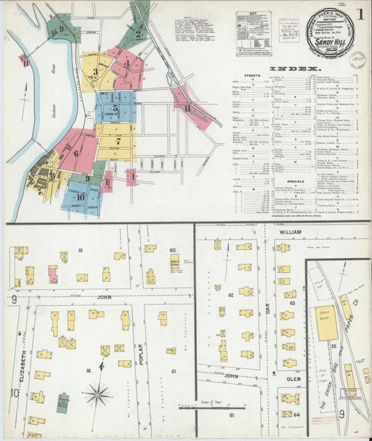 Sanborn Fire Insurance Map from Sandy Hill, Washington County, New York (1901), Sheet #0001 - Historic Sanborn Fire Insurance Map Print, vintage old map wall art, antique decor, genealogy gift, New York New York map