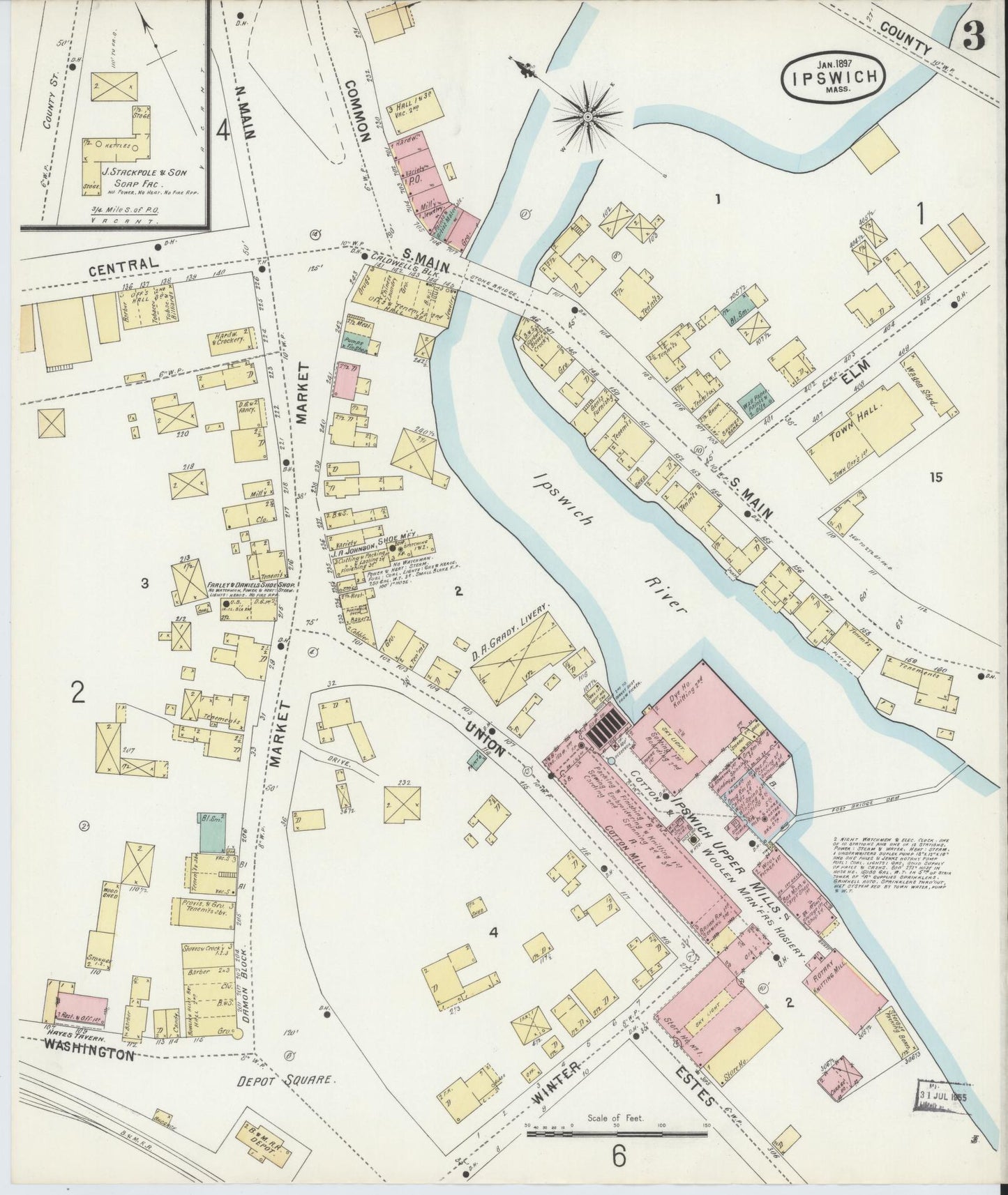 Sanborn Fire Insurance Map from Ipswich, Essex County, Massachusetts (1897), Sheet #0003 - Complete Map Set gallery image, historic Sanborn map, vintage wall art, Massachusetts Massachusetts