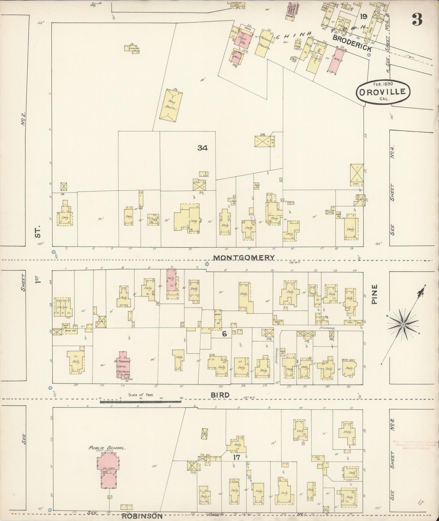 Sanborn Fire Insurance Map from Oroville, Butte County, California (1890), Sheet #0003 - Complete Map Set gallery image, historic Sanborn map, vintage wall art, California California