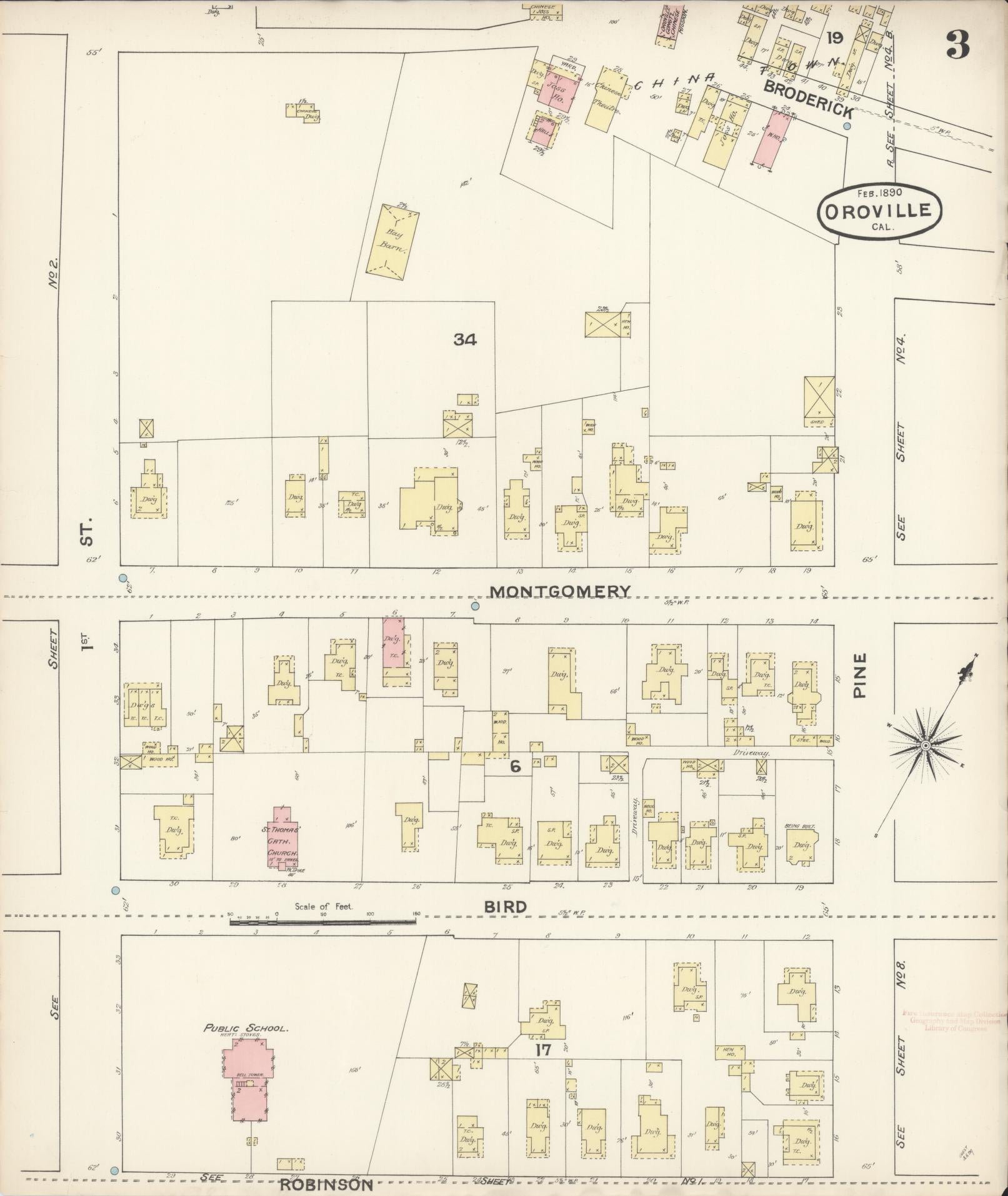 Sanborn Fire Insurance Map from Oroville, Butte County, California (1890), Sheet #0003 - Complete Map Set gallery image, historic Sanborn map, vintage wall art, California California