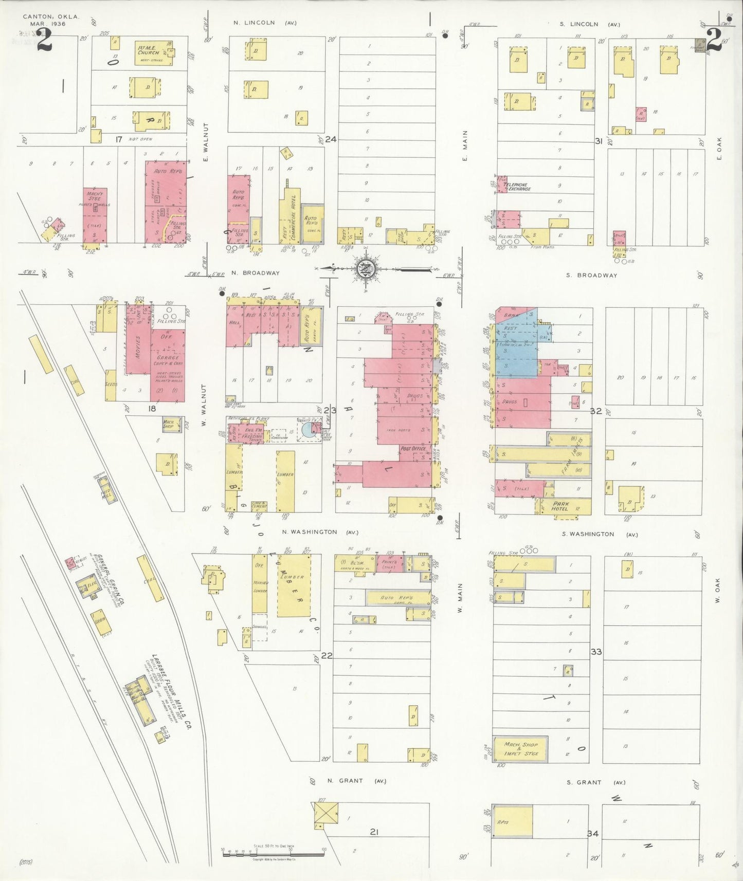 Sanborn Fire Insurance Map from Canton, Blaine County, Oklahoma (1936), Sheet #0002 - Complete Map Set gallery image, historic Sanborn map, vintage wall art, Oklahoma Oklahoma