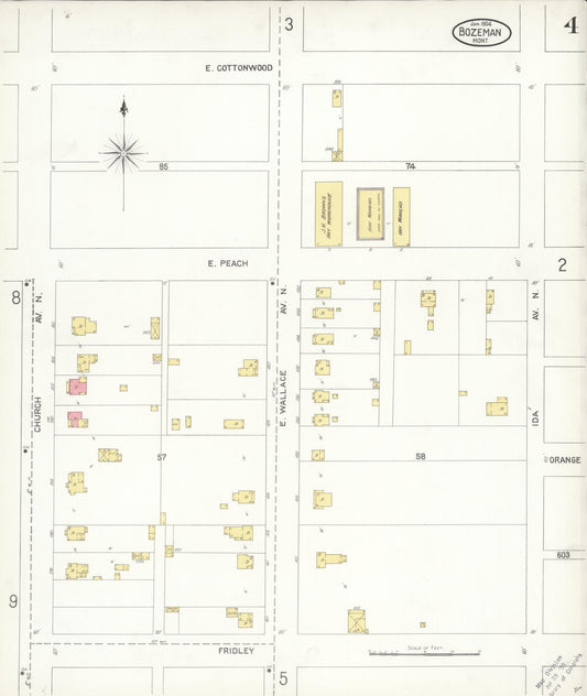 Sanborn Fire Insurance Map from Bozeman, Gallatin County, Montana (1904), Sheet #0004 - Historic Sanborn Fire Insurance Map Print, vintage old map wall art, antique decor, genealogy gift, Montana Montana map