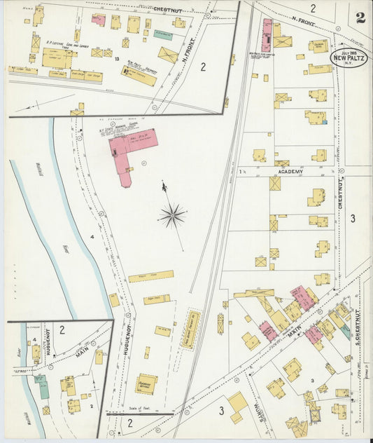 Sanborn Fire Insurance Map from New Paltz, Ulster County, New York (1905), Sheet #0002 - Historic Sanborn Fire Insurance Map Print, vintage old map wall art, antique decor, genealogy gift, New York New York map
