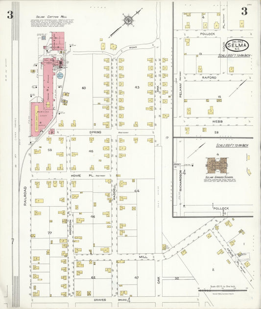 Sanborn Fire Insurance Map from Selma, Johnston County, North Carolina (1923), Sheet #0003 - Historic Sanborn Fire Insurance Map Print, vintage old map wall art, antique decor, genealogy gift, North Carolina North Carolina map