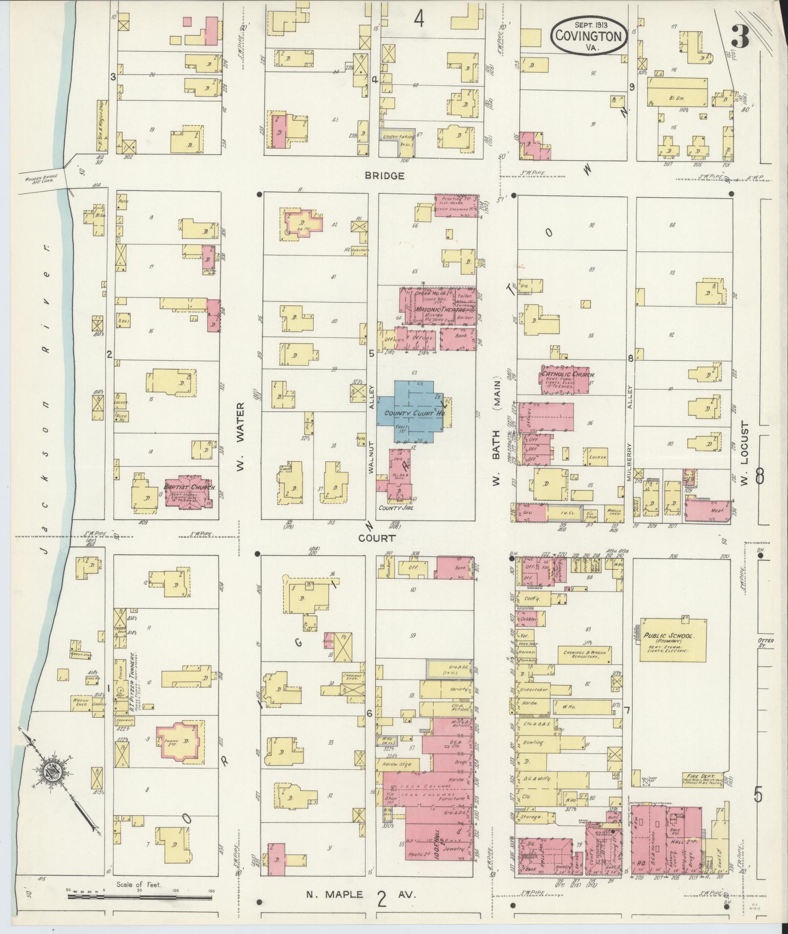Sanborn Fire Insurance Map from Covington, Independent Cities, Virginia (1913), Sheet #0003 - Complete Map Set gallery image, historic Sanborn map, vintage wall art, Virginia Virginia