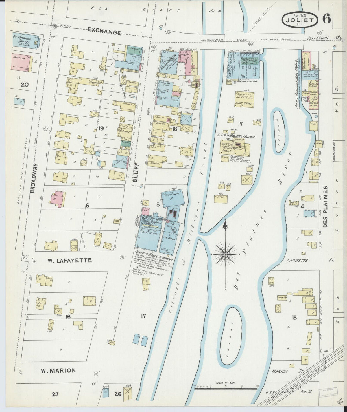 Sanborn Fire Insurance Map from Joliet, Will County, Illinois (1891), Sheet #0006 - Complete Map Set gallery image, historic Sanborn map, vintage wall art, Illinois Illinois