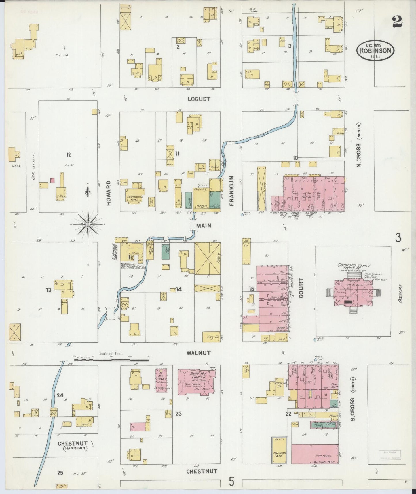 Sanborn Fire Insurance Map from Robinson, Crawford County, Illinois (1899), Sheet #0002 - Complete Map Set gallery image, historic Sanborn map, vintage wall art, Illinois Illinois