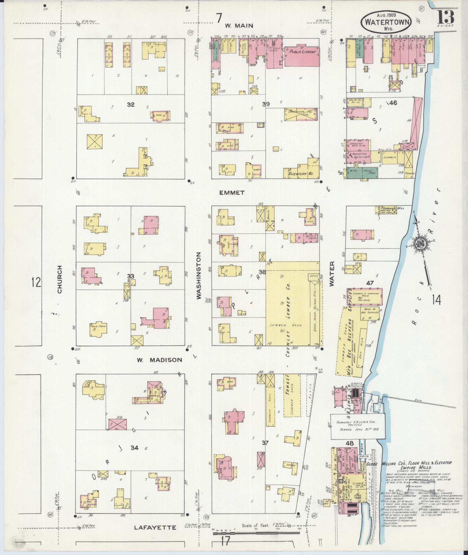 Sanborn Fire Insurance Map from Watertown, Jefferson County, Wisconsin (1909), Sheet #0013 - Complete Map Set gallery image, historic Sanborn map, vintage wall art, Wisconsin Wisconsin