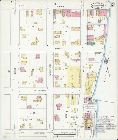 Sanborn Fire Insurance Map from Watertown, Jefferson County, Wisconsin (1909), Sheet #0013 - Complete Map Set gallery image, historic Sanborn map, vintage wall art, Wisconsin Wisconsin