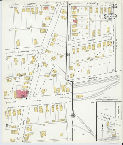 Sanborn Fire Insurance Map from Lancaster, Fairfield County, Ohio (1919), Sheet #0016 - Historic Sanborn Fire Insurance Map Print, vintage old map wall art, antique decor, genealogy gift, Ohio Ohio map