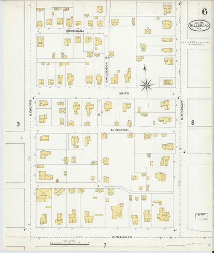 Sanborn Fire Insurance Map from Hillsboro, Hill County, Texas (1905), Sheet #0006 - Complete Map Set gallery image, historic Sanborn map, vintage wall art, Texas Texas