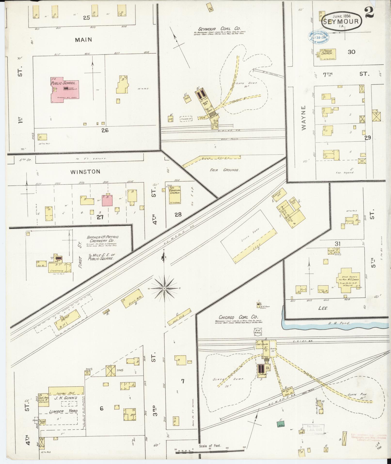 Sanborn Fire Insurance Map from Seymour, Wayne County, Iowa (1894), Sheet #0002 - Historic Sanborn Fire Insurance Map Print, vintage old map wall art